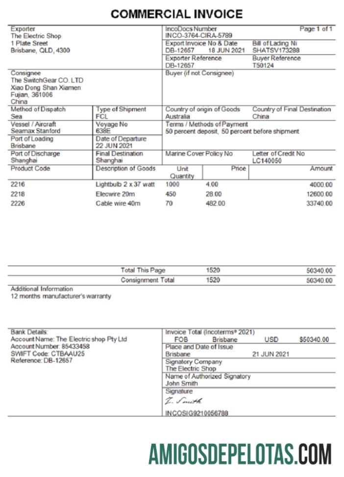 Fatura Comercial da Austrália Fatura da Empresa baixar para verificação